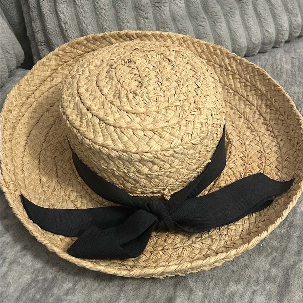 Helen Kaminski Elegant Straw Sun Hat with Black Ribbon
